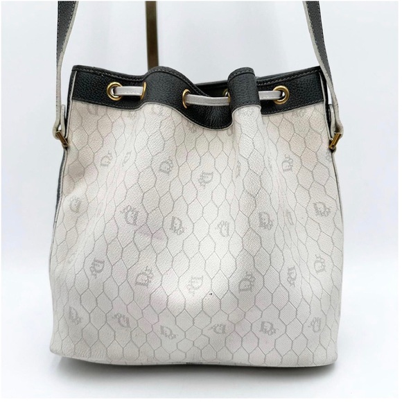 VINTAGE Christian Dior Honeycomb Drawstring Bucket Bag with Pouch White … - Picture 7 of 17
